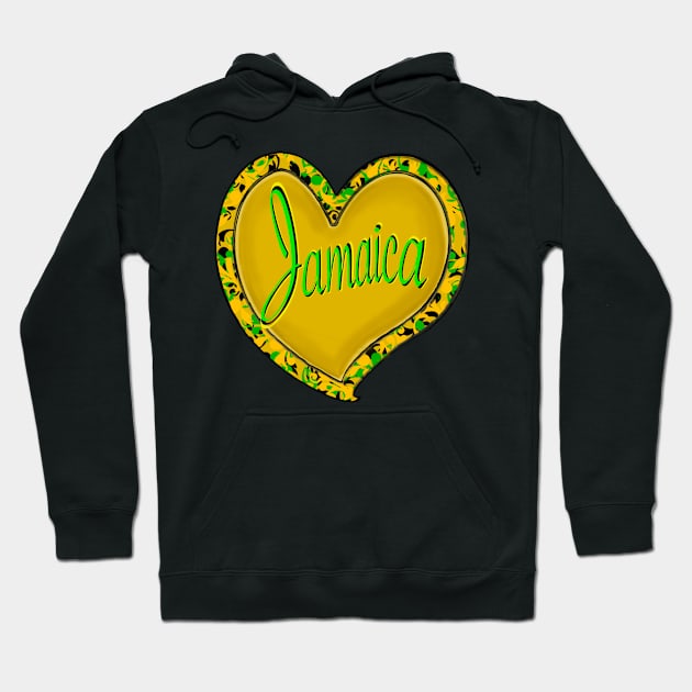Jamaica in a heart - Jamaica in black green and gold flag colours colours inside a heart shape Hoodie by Artonmytee